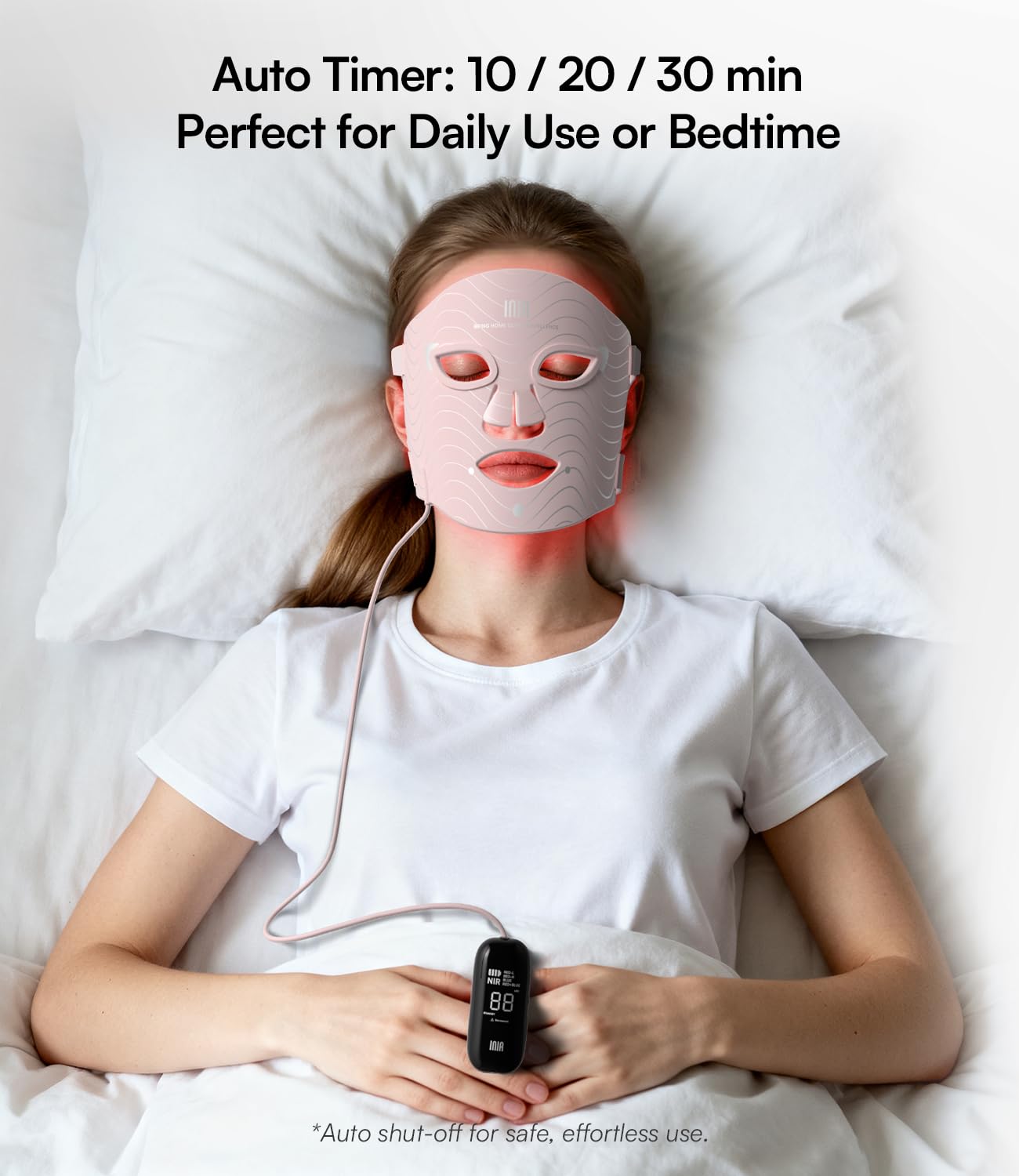 INIA Red Light Therapy Mask for Face - 4 Modes, 850nm NIR, Red & Blue LEDs, 2600mAh Rechargeable