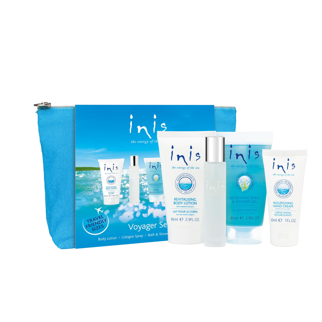 Inis Voyager Gift Set – Travel-Size Body Wash, Lotion, Hand Cream & Unisex Cologne
