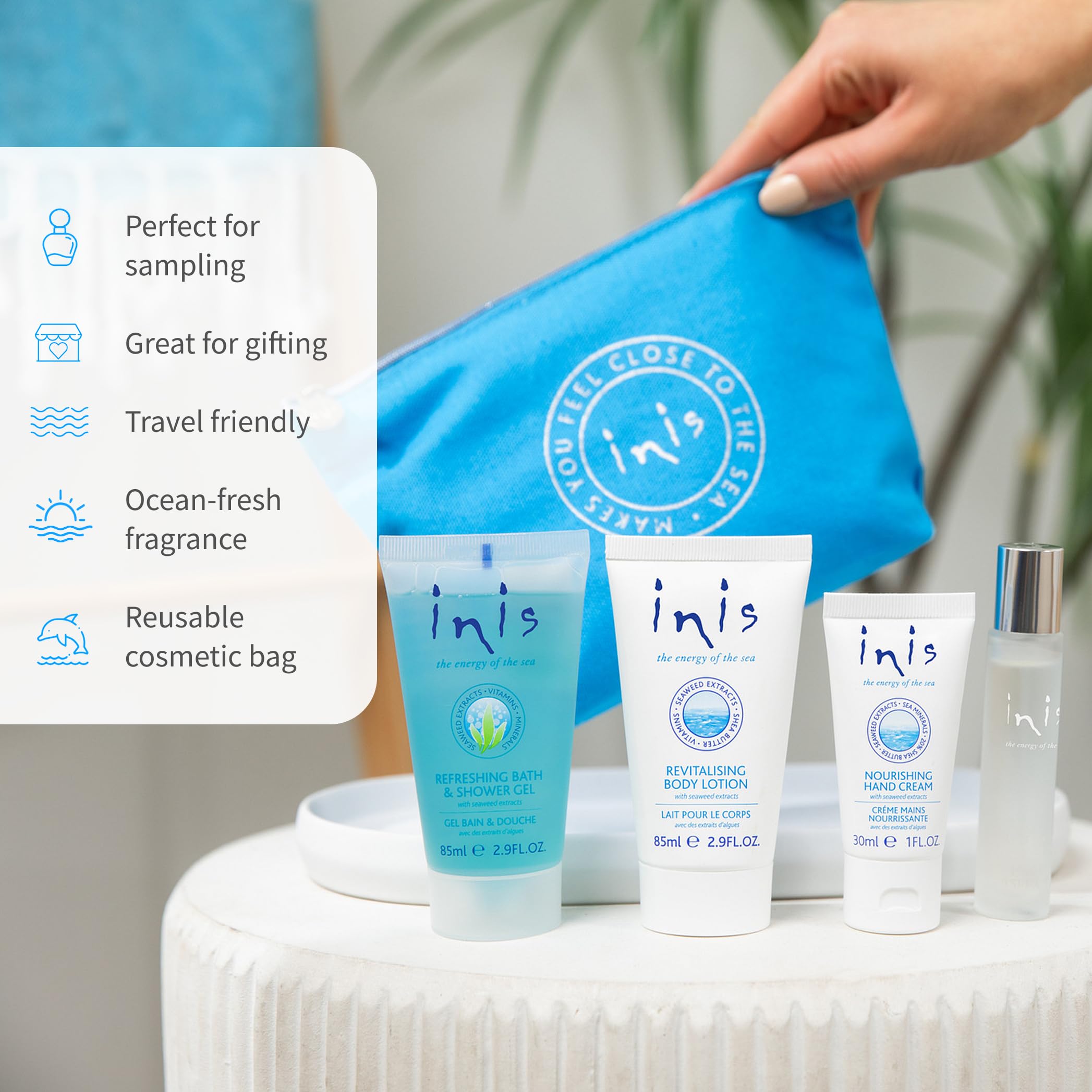 Inis Voyager Gift Set – Travel-Size Body Wash, Lotion, Hand Cream & Unisex Cologne
