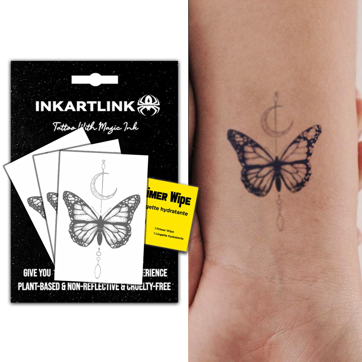 INKARTLINK Semi Permanent Tattoos – Realistic, Waterproof, 3 Sheets (Butterfly)