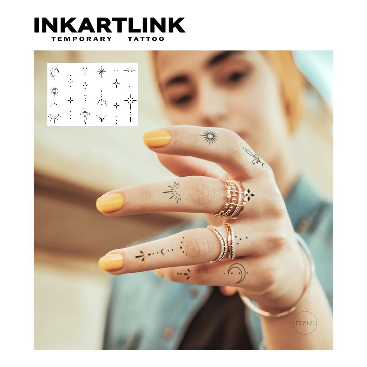 INKARTLINK Tattoo Tech: 2 Sheets Medium Semi-Permanent Tattoos – Lasts 1-2 Weeks