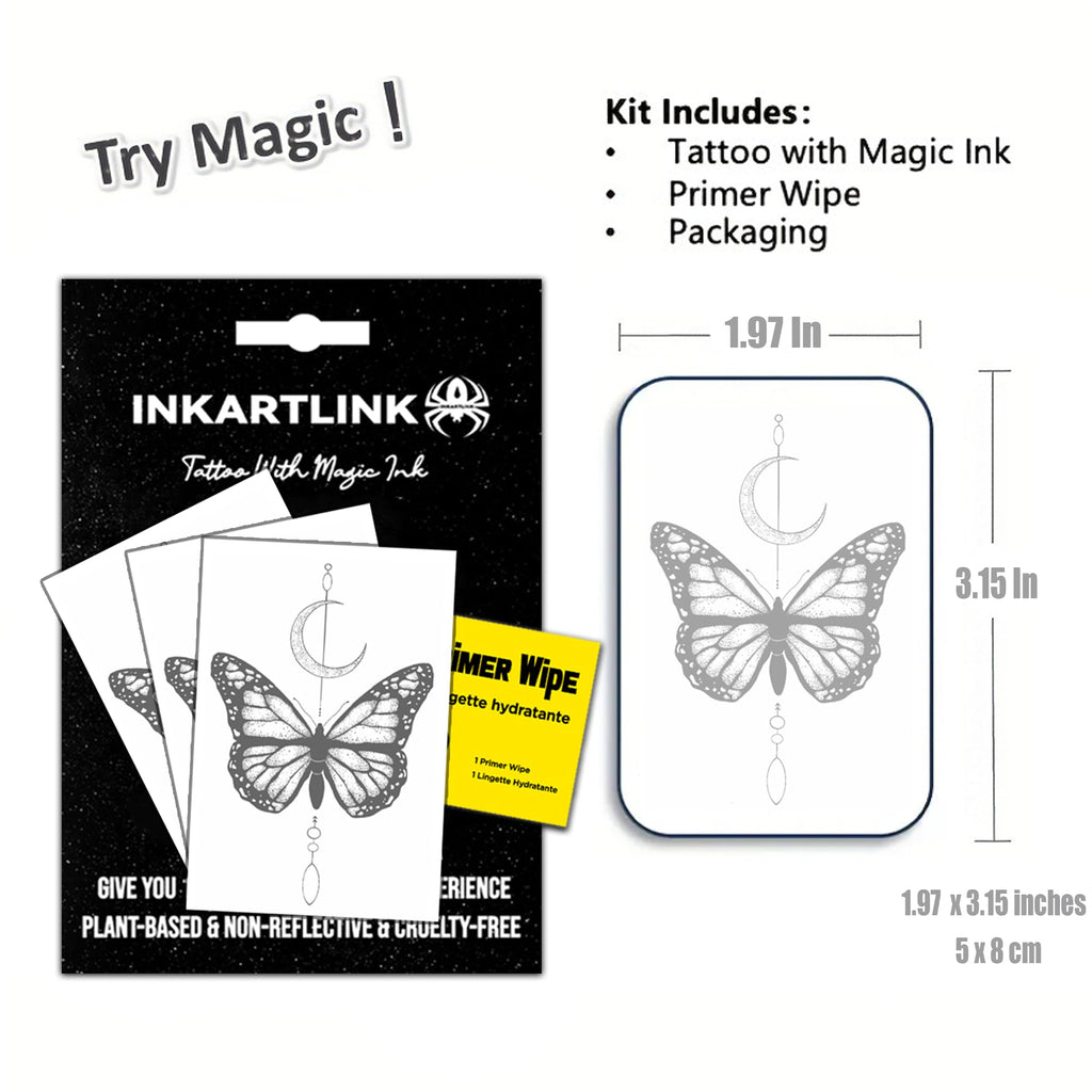 INKARTLINK Semi Permanent Tattoos – Realistic, Waterproof, 3 Sheets (Butterfly)