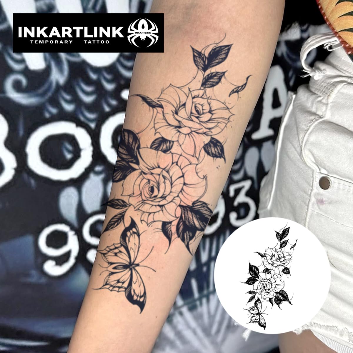 INKARTLINK Tattoo Tech Flower Design — Semi-Permanent Tattoos, Waterproof, Realistic, 1-2 Weeks