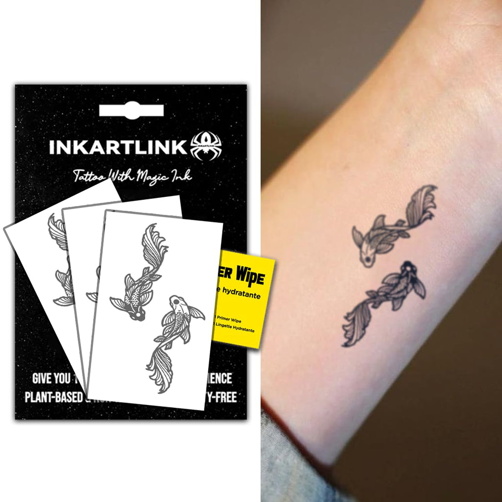 INKARTLINK Semi-Permanent Tattoos – Goldfish Trio, Realistic, Waterproof, Lasts 7–14 Days