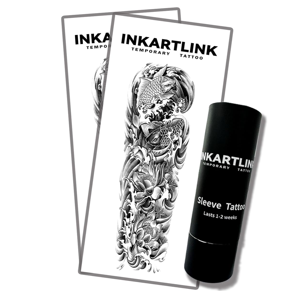 INKARTLINK Semi Permanent Tattoo – Koi & Lotus Arm Tattoo Set, 2-Piece with Anti-Transfer Sleeves