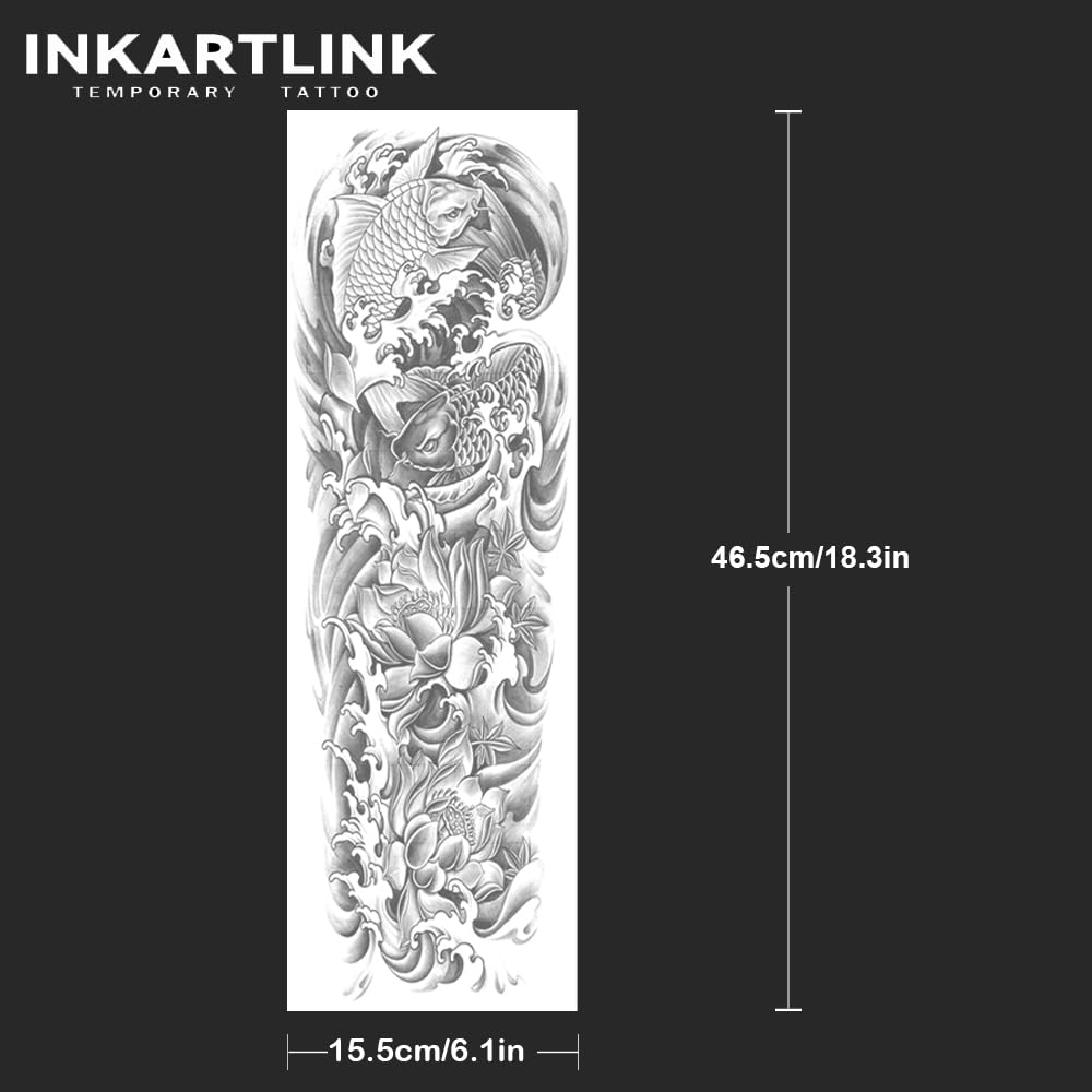INKARTLINK Semi Permanent Tattoo – Koi & Lotus Arm Tattoo Set, 2-Piece with Anti-Transfer Sleeves