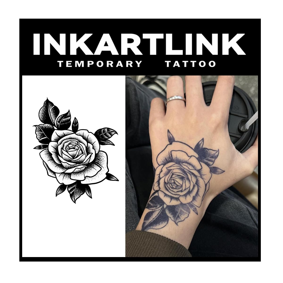 INKARTLINK Tattoo Tech – Large Semi-Permanent Flower Design Tattoos (1–2 Weeks, Waterproof)