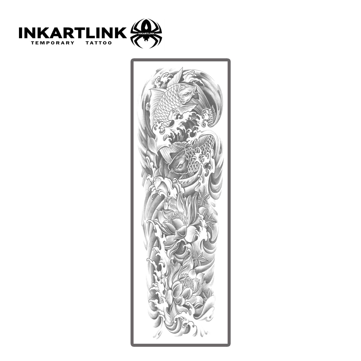 INKARTLINK Semi Permanent Tattoo – Koi & Lotus Arm Tattoo Set, 2-Piece with Anti-Transfer Sleeves