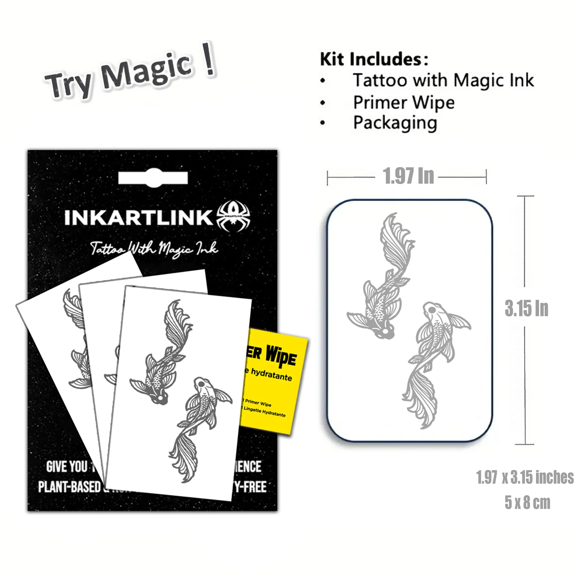 INKARTLINK Semi-Permanent Tattoos – Goldfish Trio, Realistic, Waterproof, Lasts 7–14 Days