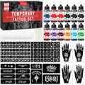 InkForge 12 Bottles Temporary Tattoo Ink Kit – 9 Colors, 130 Stencils