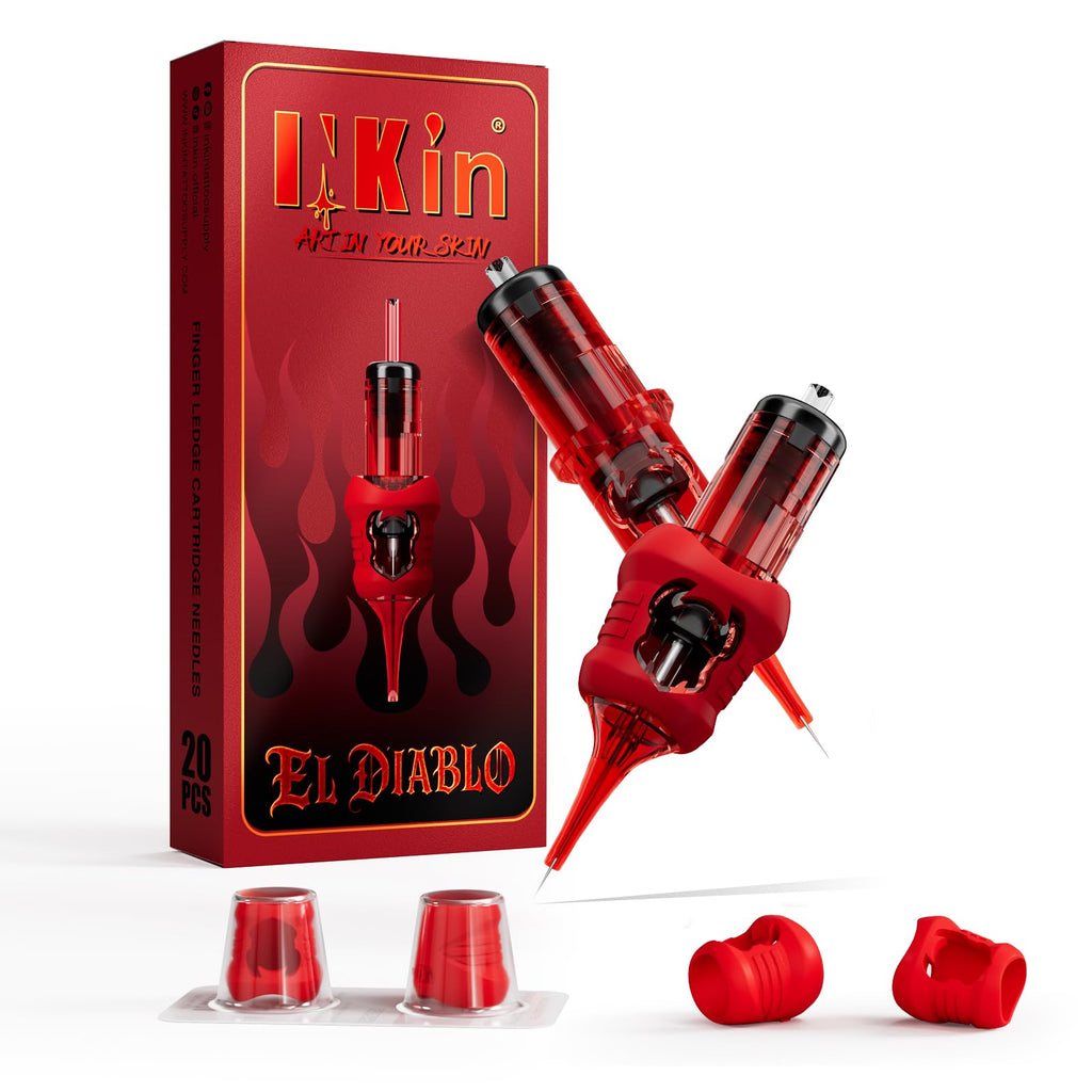 INKin EL Diablo 1017M1C Tattoo Needles – 17R Magnum #10 Bugpin 0.3mm Disposable Cartridges with Silicone Grips