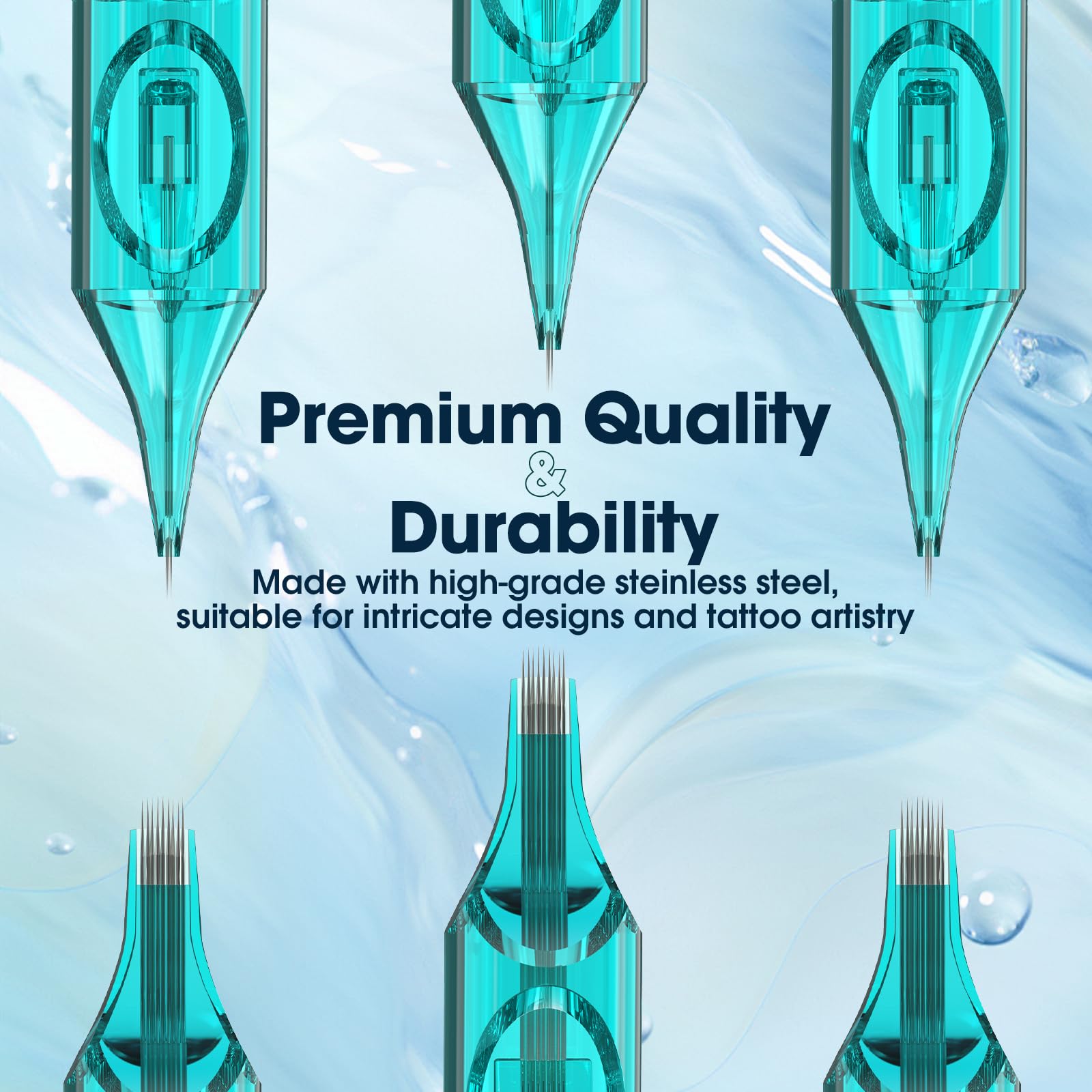 INKin Tattoo Needles Assorted 50pcs #12 Mixed 3RL/5RL/7RL/9RL/14RL Cartridges – Durable, Stable, Sterilized