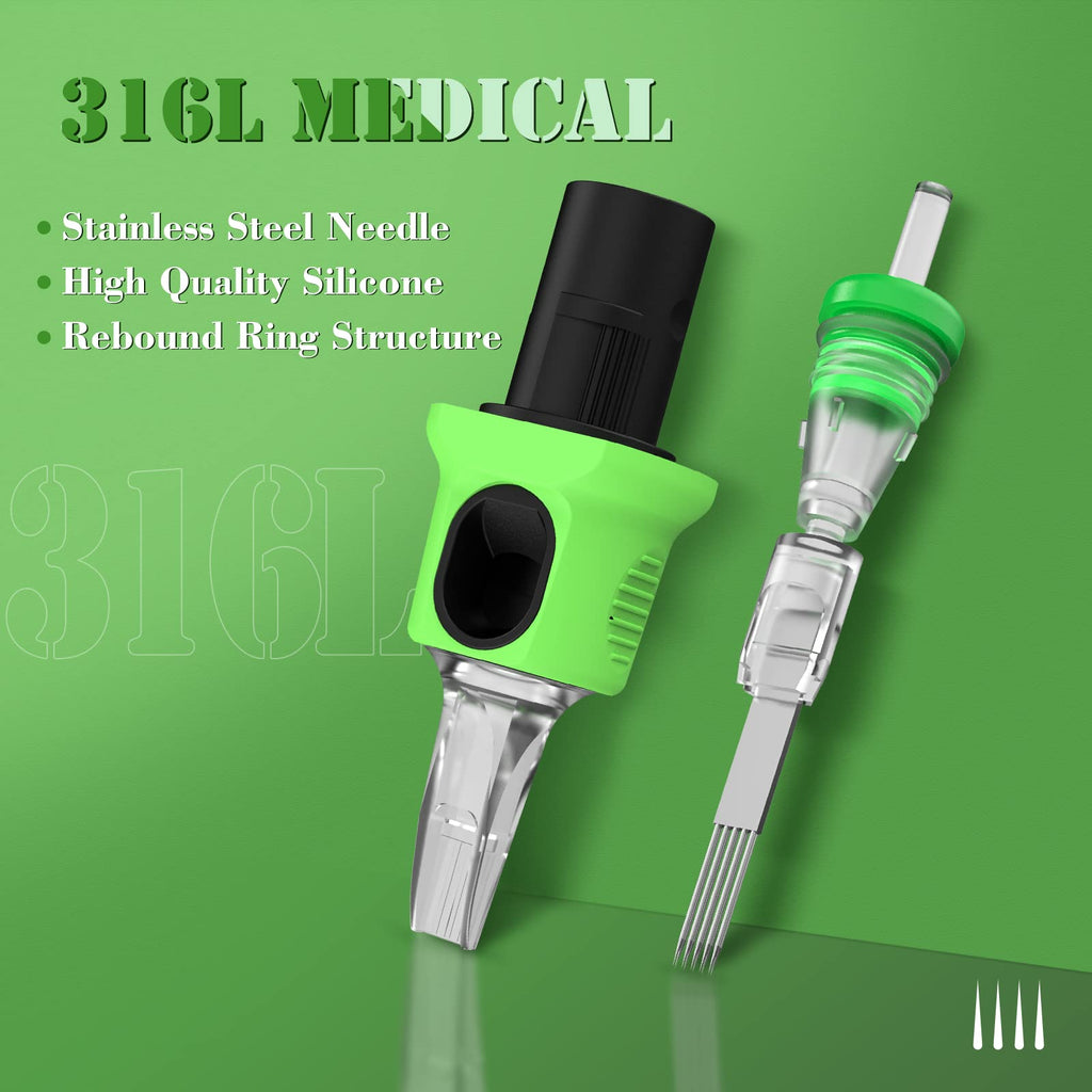 INKIN Tattoo Needles Assorted Curved Magnum 40Pcs | #10 Mixed (5RM 7RM 9RM 13RM 15RM) with Finger Ledge & Safety Membrane