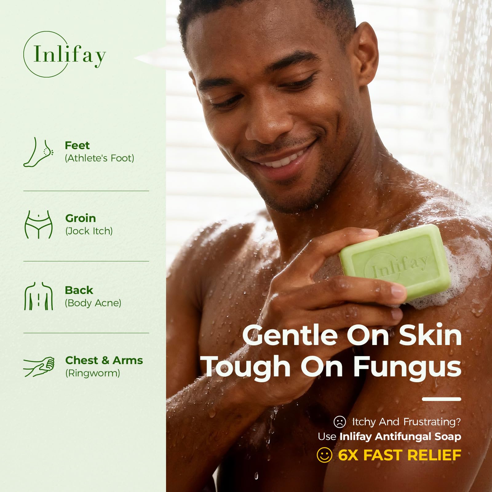 Inlifay Antifungal Soap Bar for Men — Tea Tree Fungus Soap for Athlete's Foot, Jock Itch, Ringworm