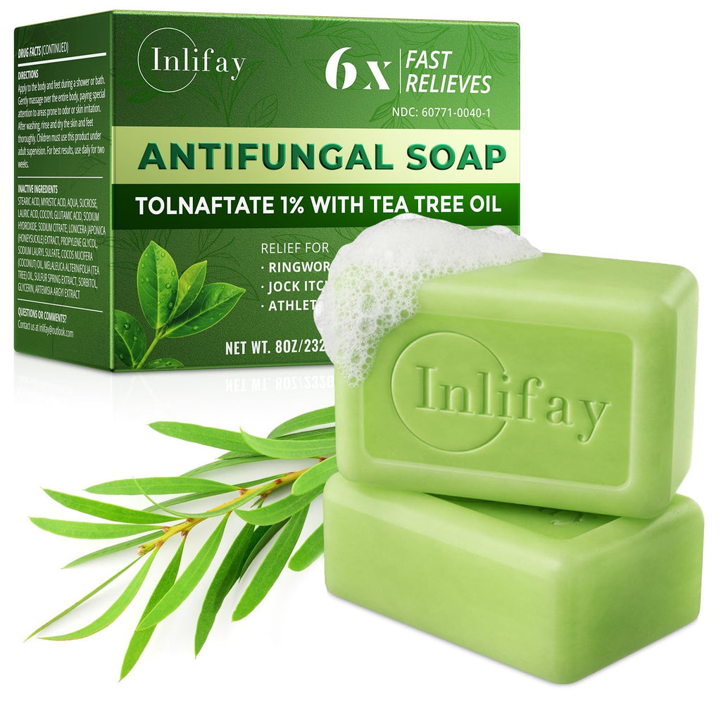 Inlifay Antifungal Soap Bar for Men — Tea Tree Fungus Soap for Athlete's Foot, Jock Itch, Ringworm