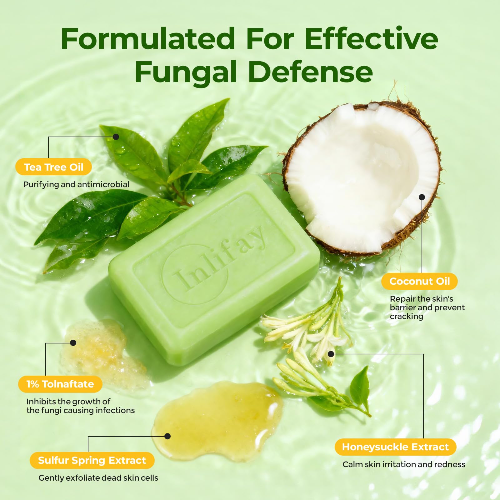 Inlifay Antifungal Soap Bar for Men — Tea Tree Fungus Soap for Athlete's Foot, Jock Itch, Ringworm
