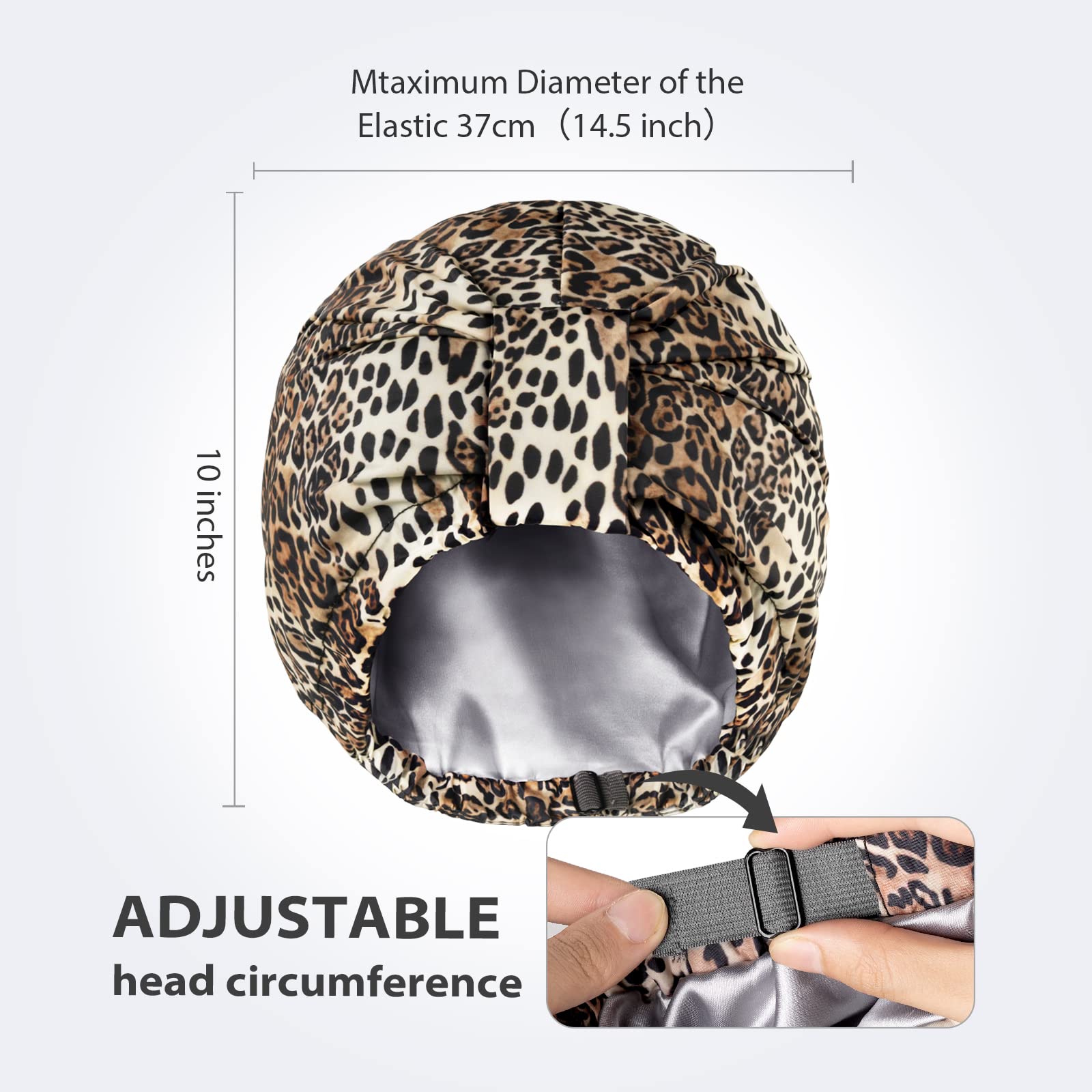 INNELO Luxury Shower Cap for Women – Reusable Double-Layer Waterproof Cap with Adjustable Elastic, Leopard Pattern