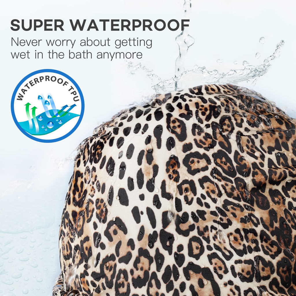 INNELO Luxury Shower Cap for Women – Reusable Double-Layer Waterproof Cap with Adjustable Elastic, Leopard Pattern