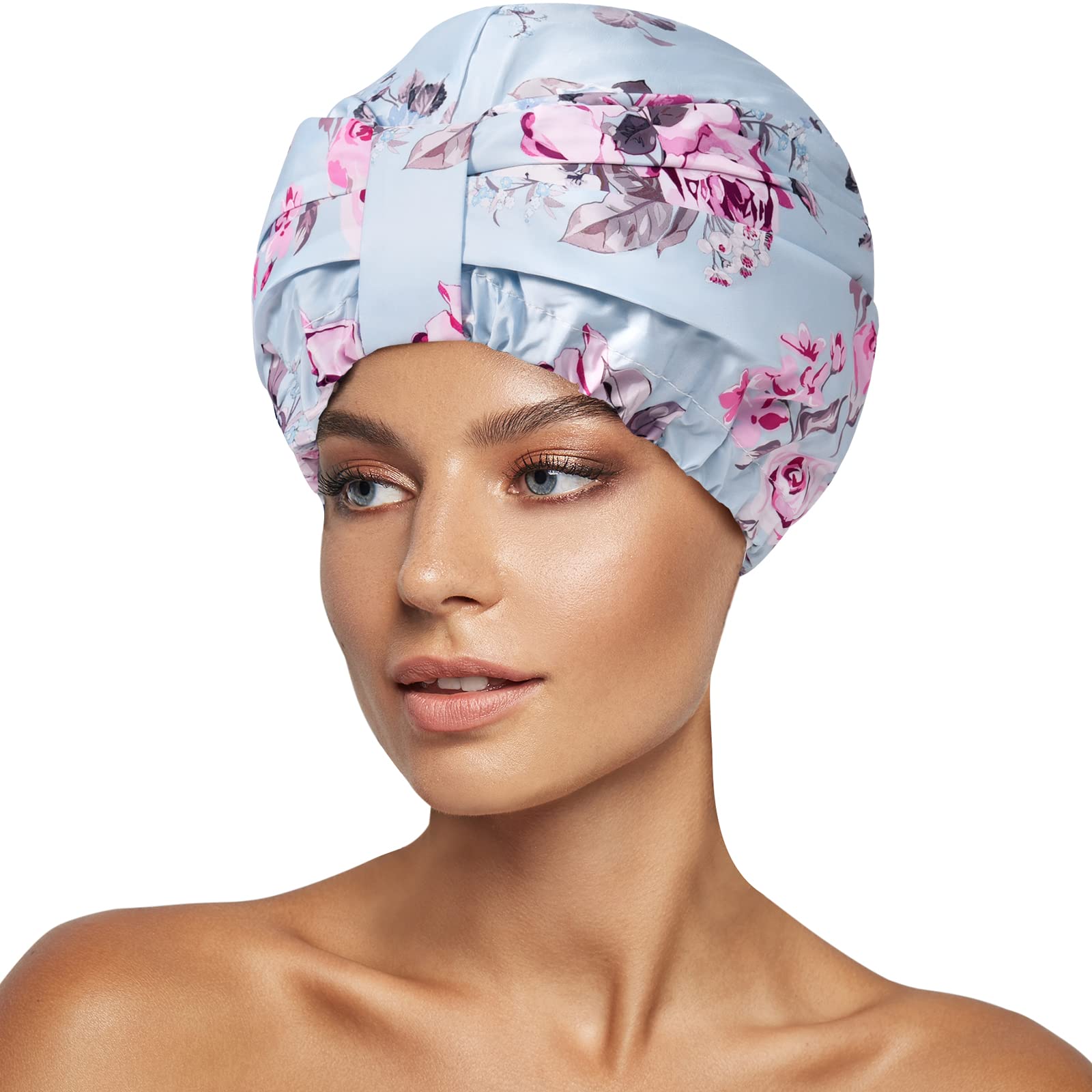INNELO Luxury Shower Cap for Women – Reusable Waterproof with Satin Lining