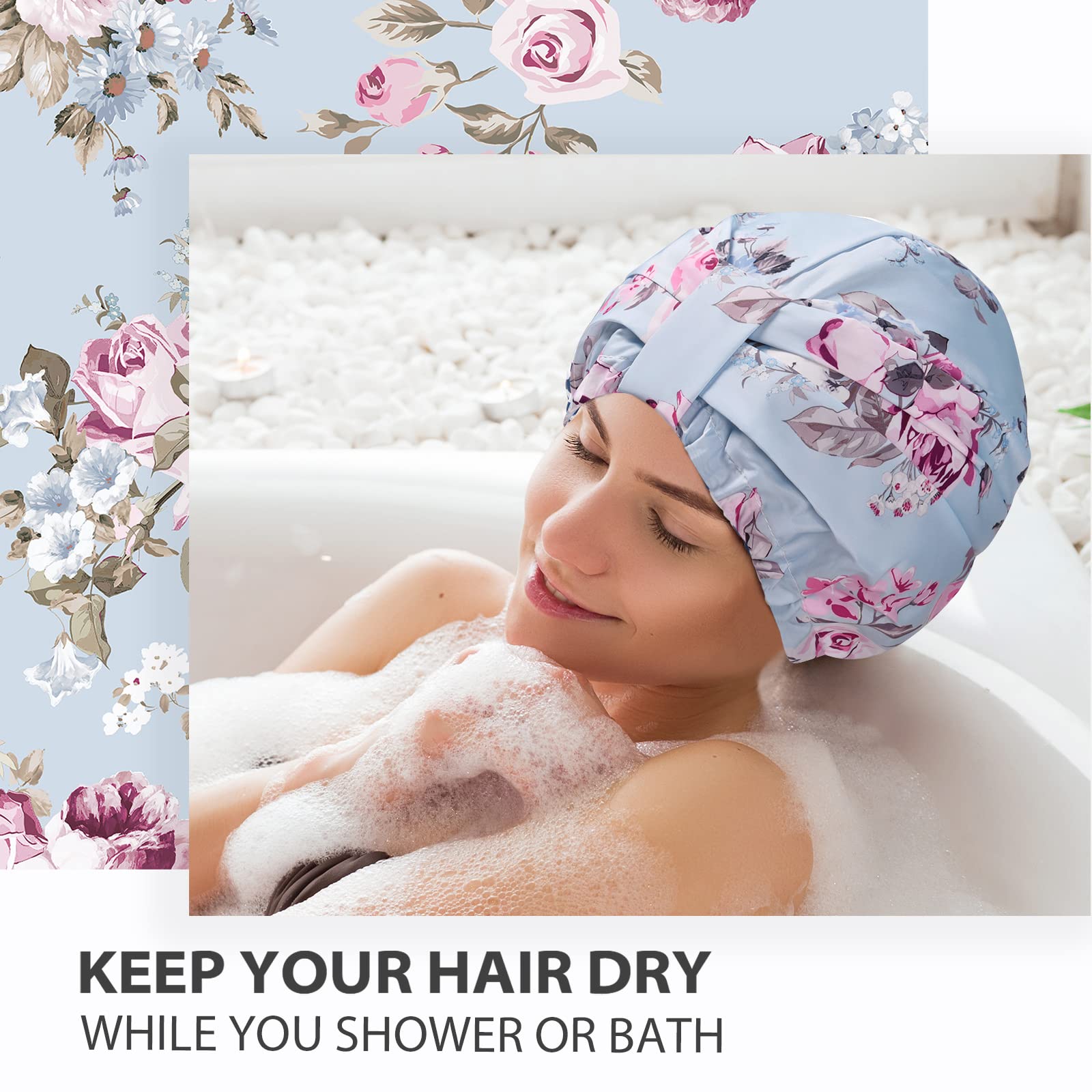 INNELO Luxury Shower Cap for Women – Reusable Waterproof with Satin Lining