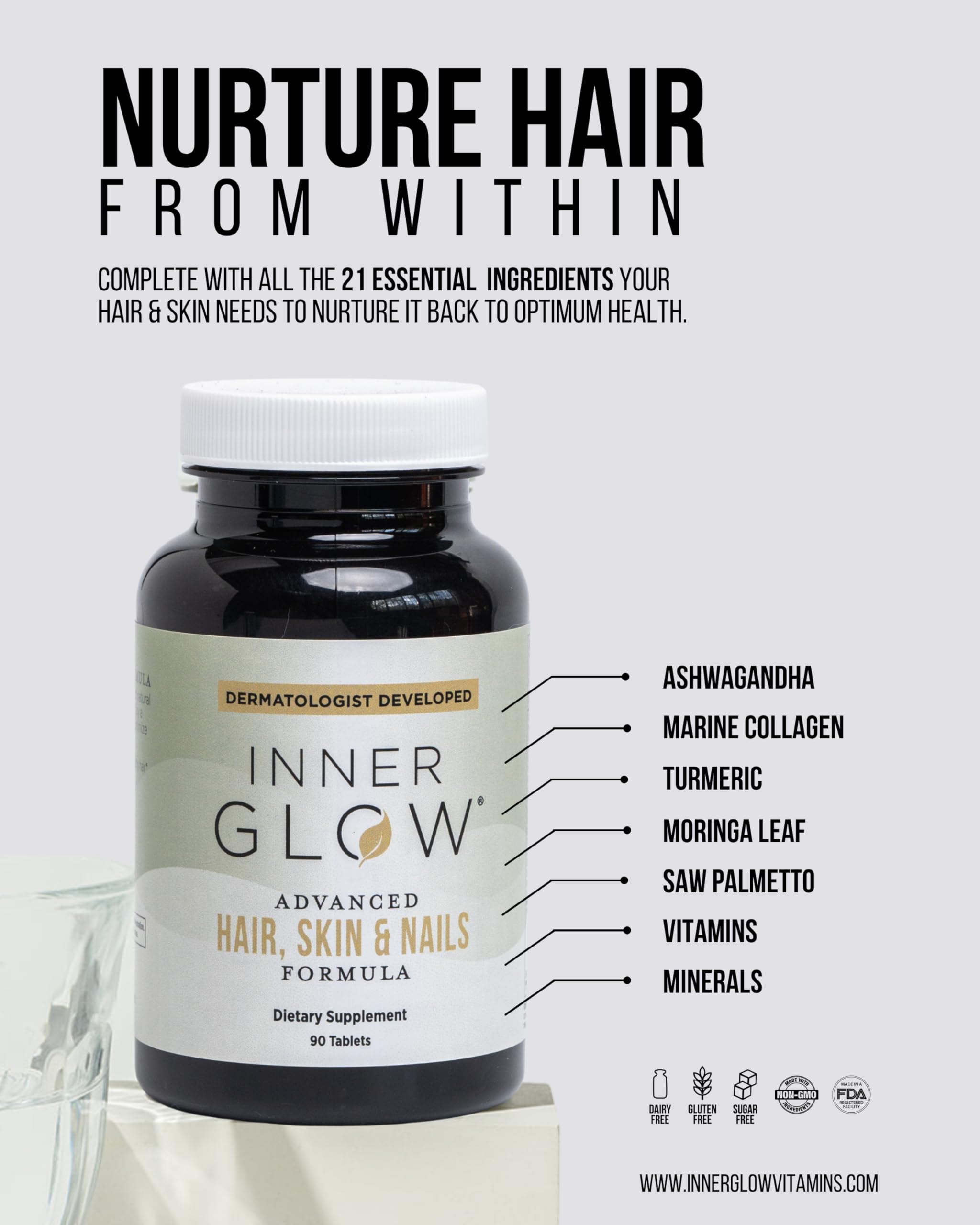 Inner Glow Hair, Skin & Nails Vitamins – Doctor-Developed