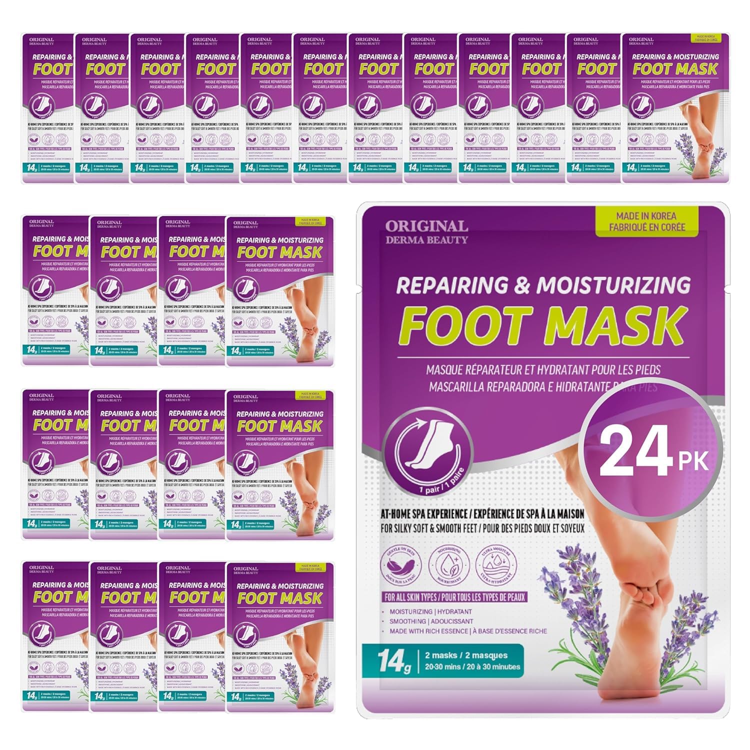 Innerest Original Derma Beauty Foot Mask Lavender – 24 Pairs Moisturizing Foot Care