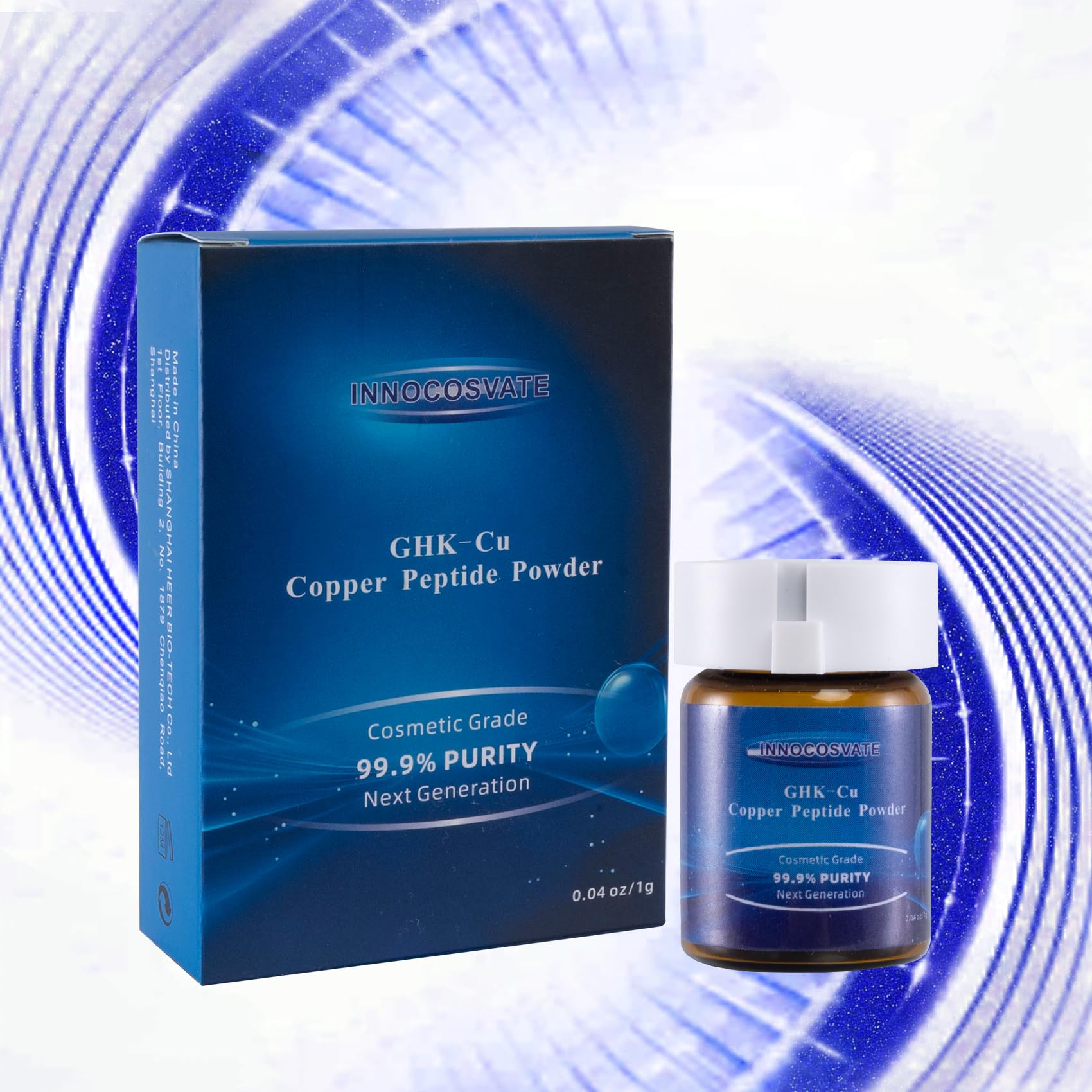 INNOCOSVATE GHK-Cu Copper Peptide Powder 99.9% Pure – Cosmetic Grade Ultra-Fine Crystals (1g)