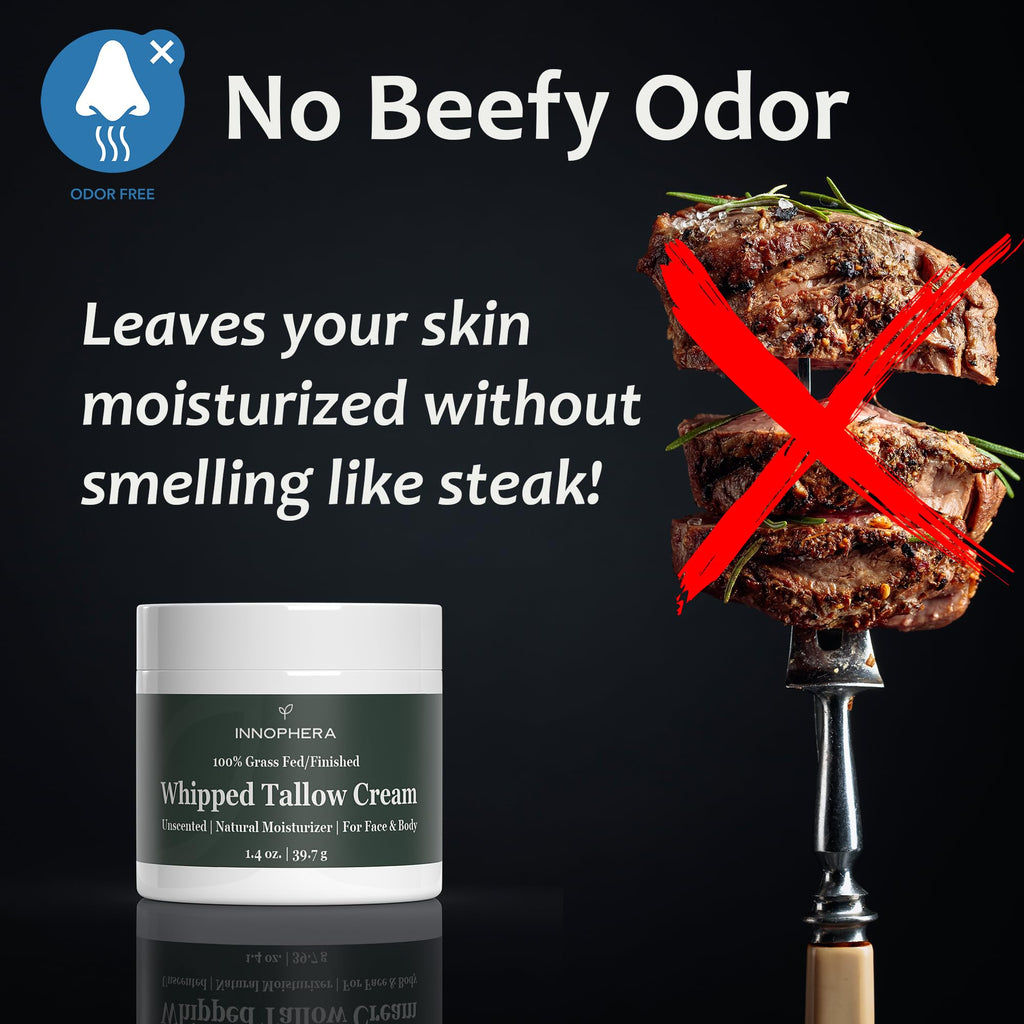 Innophera Whipped Beef Tallow Cream – 100% Natural, Grass-Fed, Unscented Moisturizer for Sensitive Skin