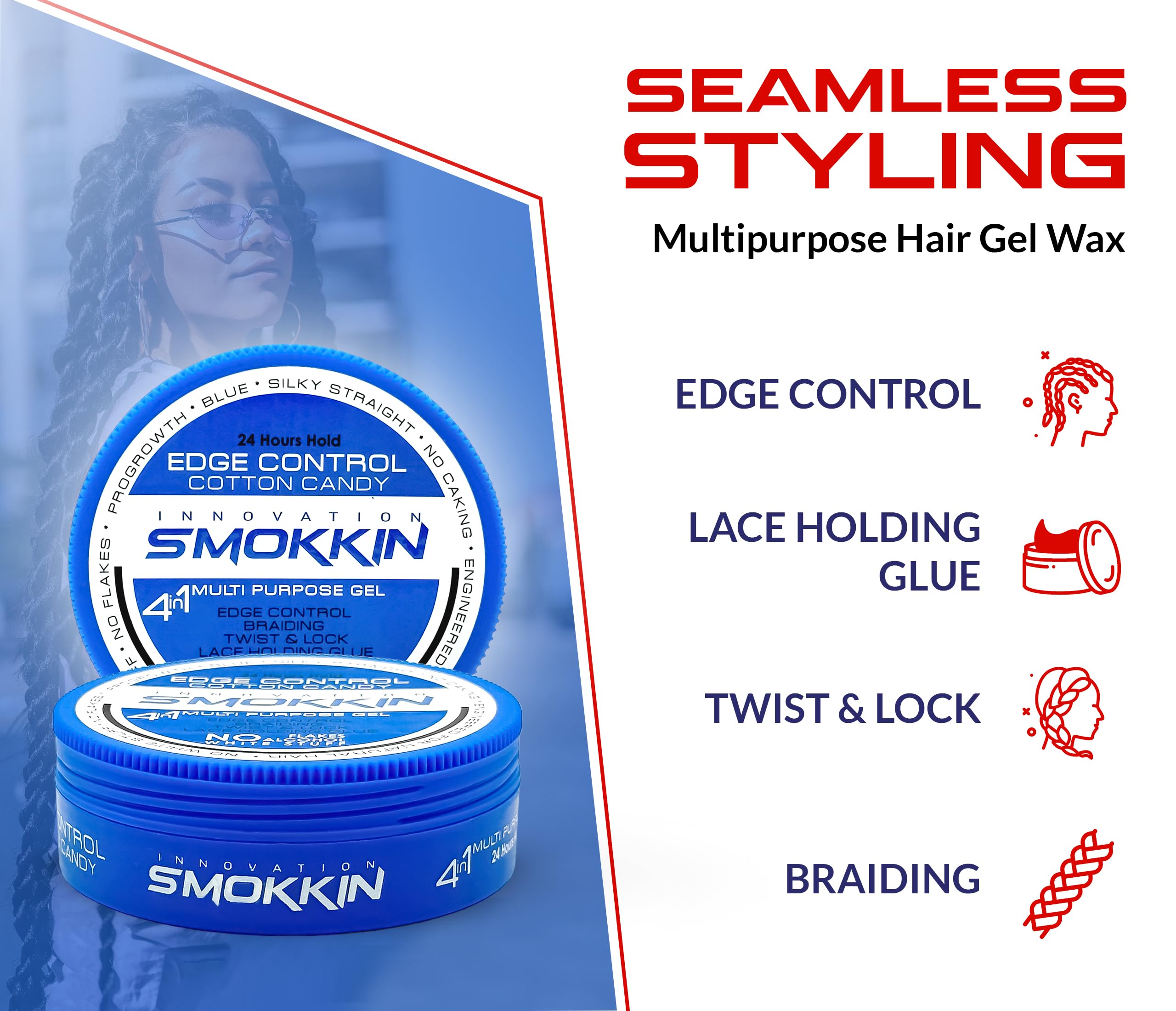 INNOVATION SMOKKIN Strong Hold Hair Wax – Edge Control, Braids & Twists | Cotton Candy 5.09 fl oz