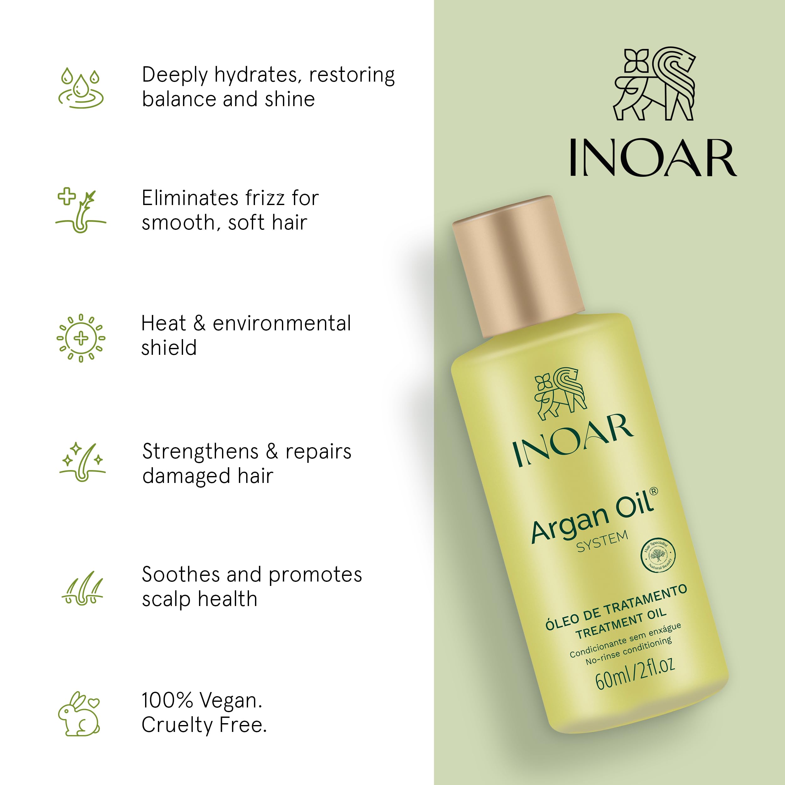 INOAR Argan Oil Hydrating Treatment – Smoothing & Thermal Protection (2 fl oz)