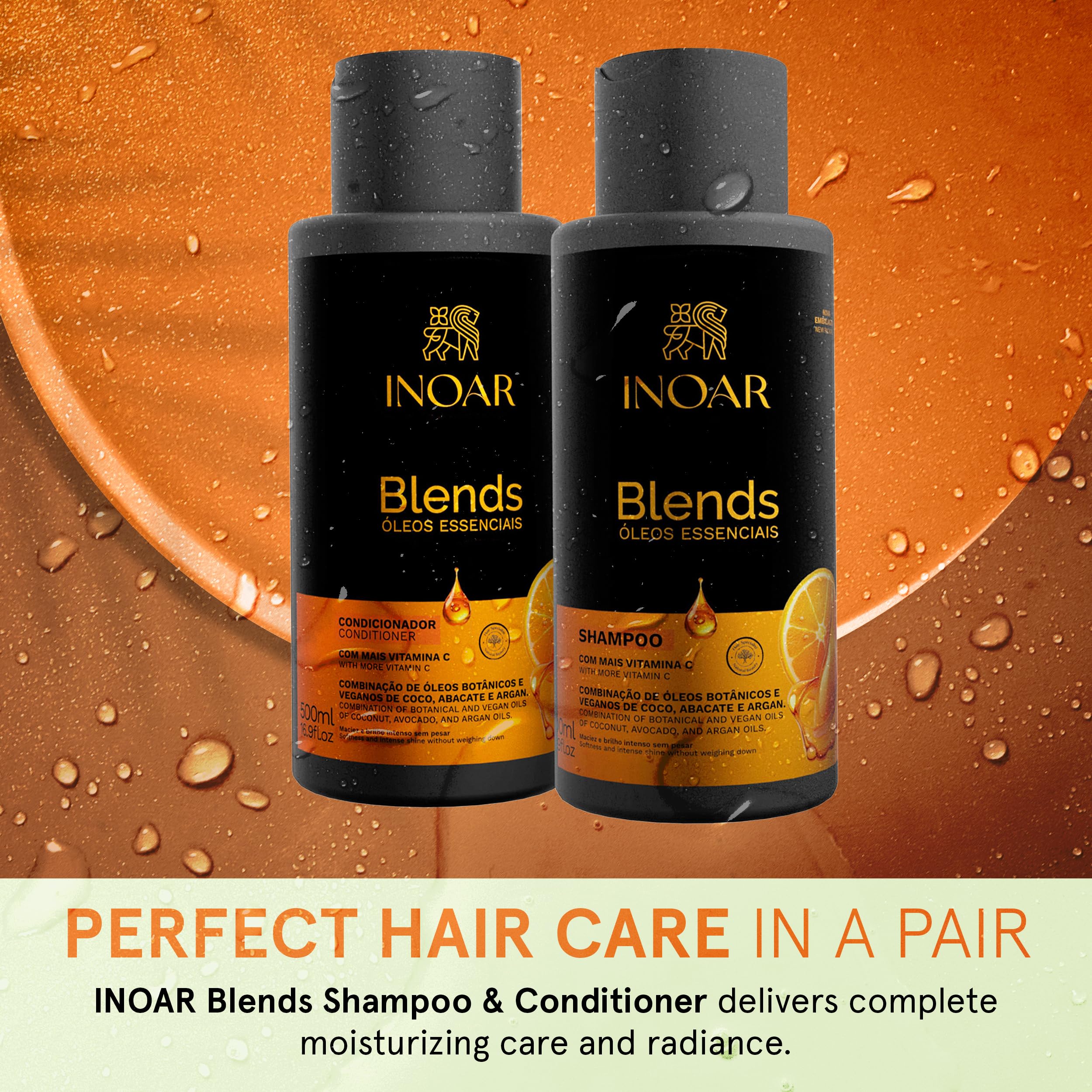 Inoar Blends Shampoo & Conditioner Kit – Vitamin C, Coconut, Avocado & Argan Oils | Deep Hydration & Shine | 16.9 oz Each