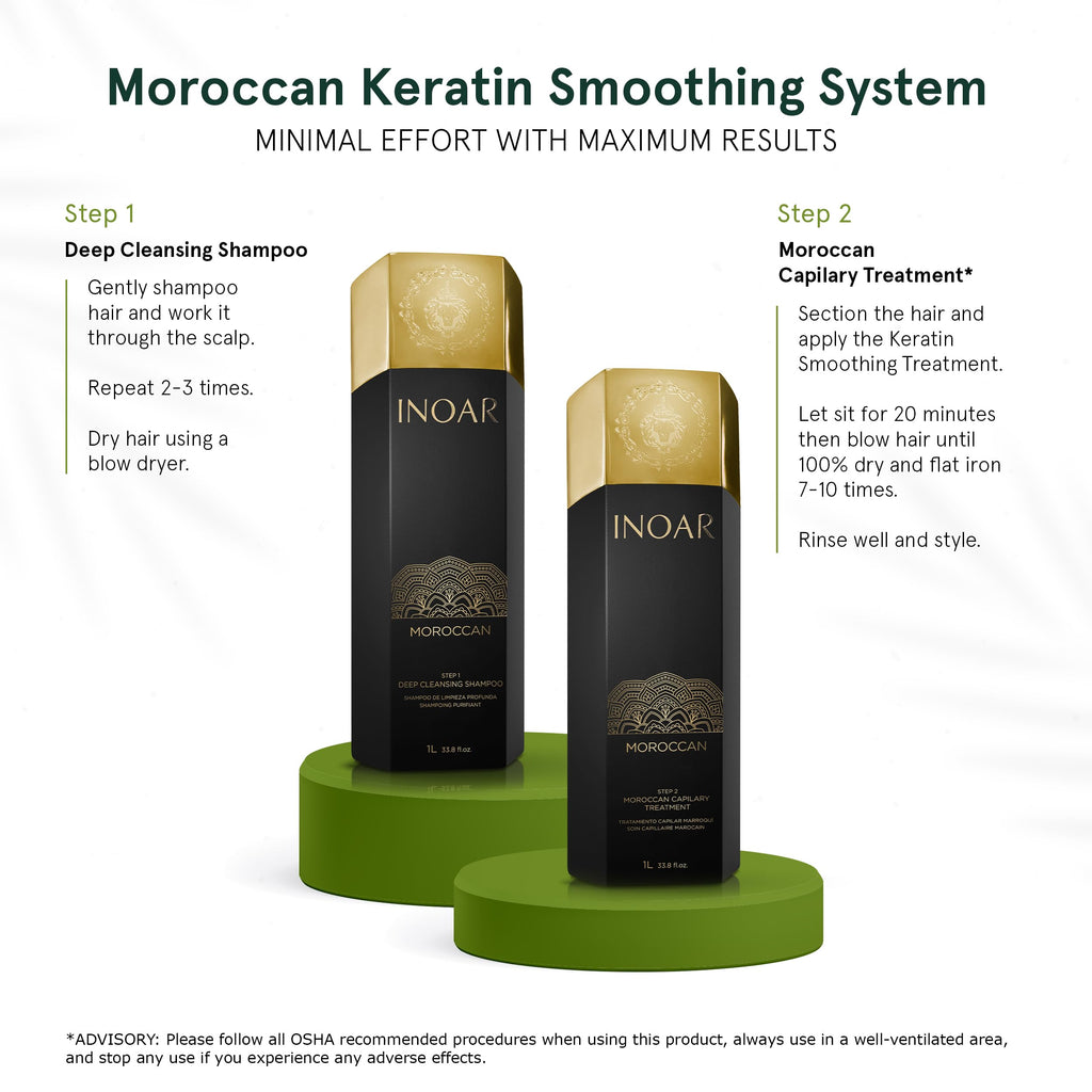 INOAR Moroccan Keratin Smoothing Set — Deep Cleansing Shampoo & Smoothing Treatment (33.8 oz Each)