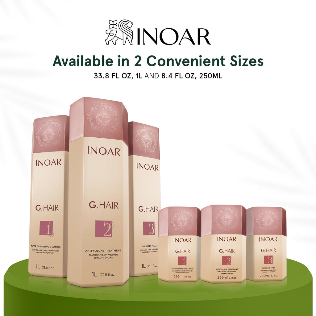 INOAR G.Hair Keratin Smoothing System Set — Deep Cleansing Shampoo, Smoothing Treatment & Finishing Mask (33.8 fl oz each)