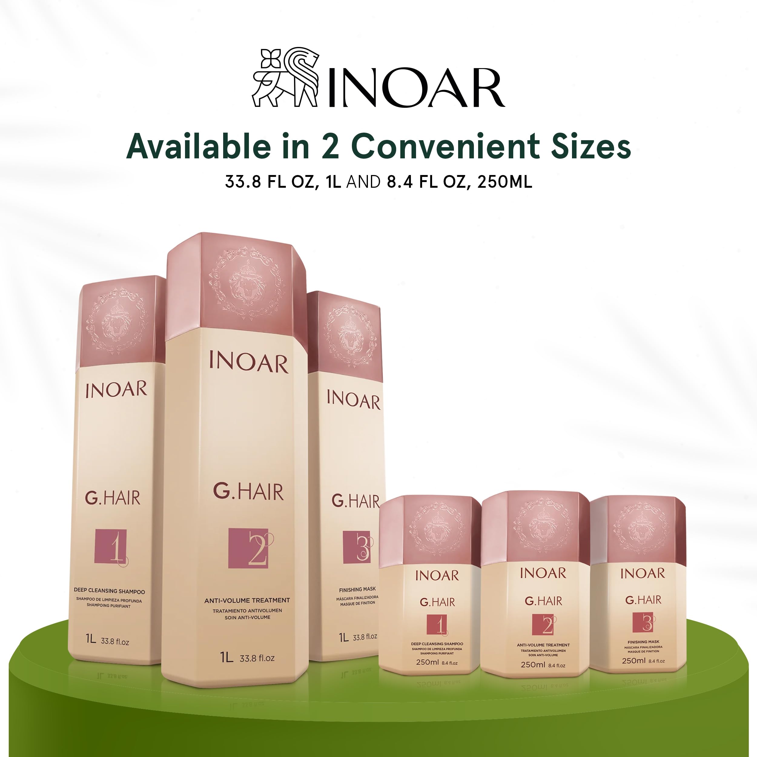 INOAR G.Hair Keratin Smoothing System Set — Deep Cleansing Shampoo, Smoothing Treatment & Finishing Mask (33.8 fl oz each)