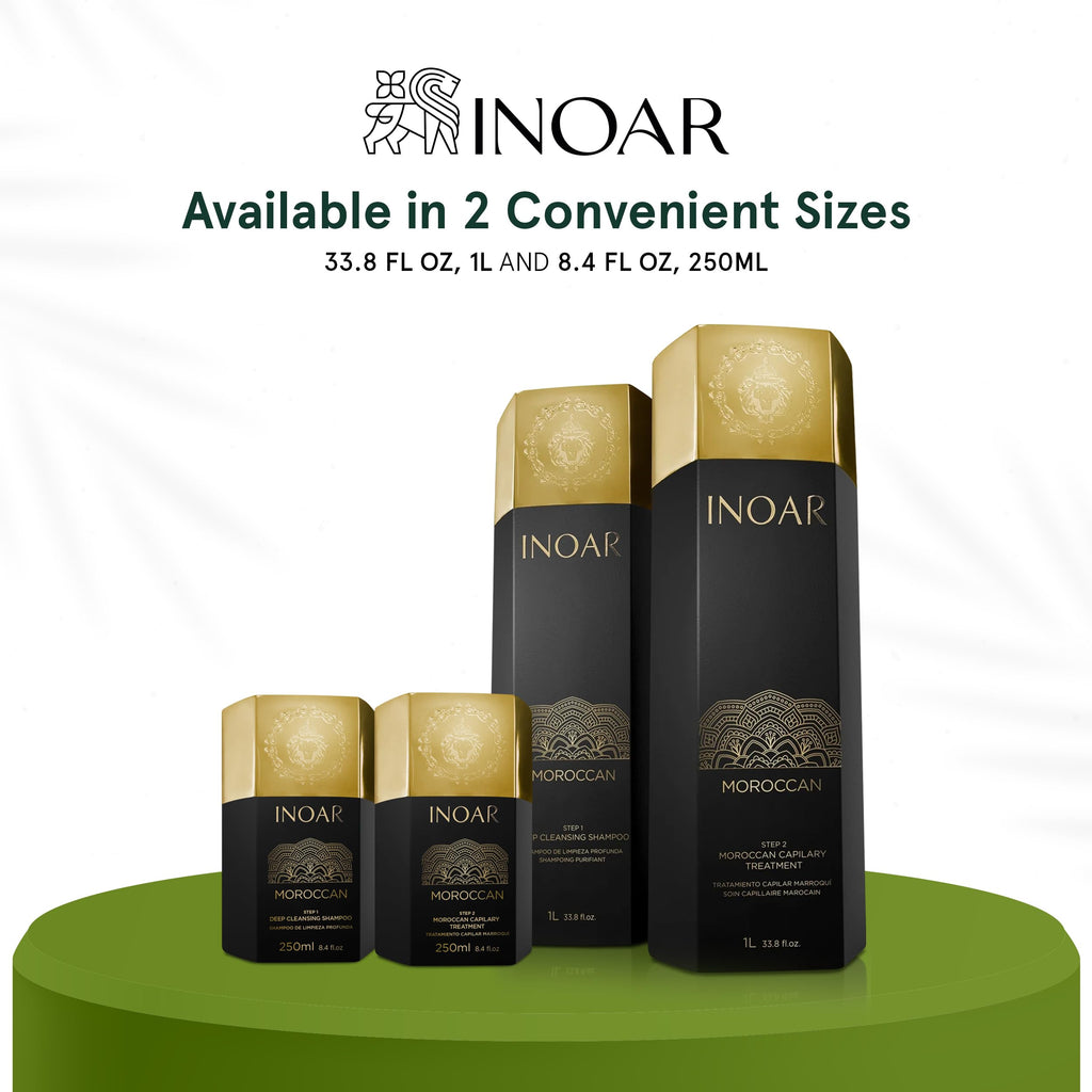 INOAR Moroccan Keratin Smoothing Set — Deep Cleansing Shampoo & Smoothing Treatment (33.8 oz Each)