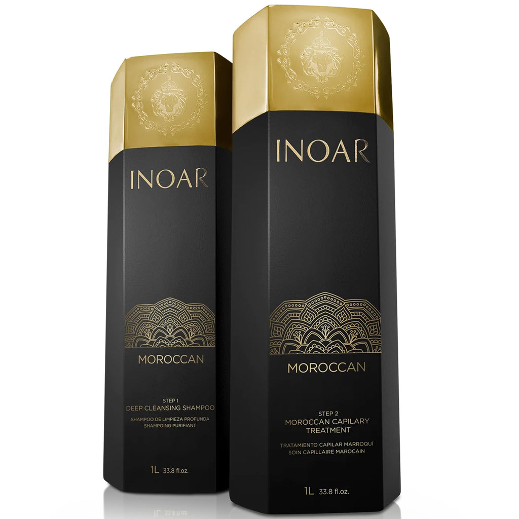 INOAR Moroccan Keratin Smoothing Set — Deep Cleansing Shampoo & Smoothing Treatment (33.8 oz Each)