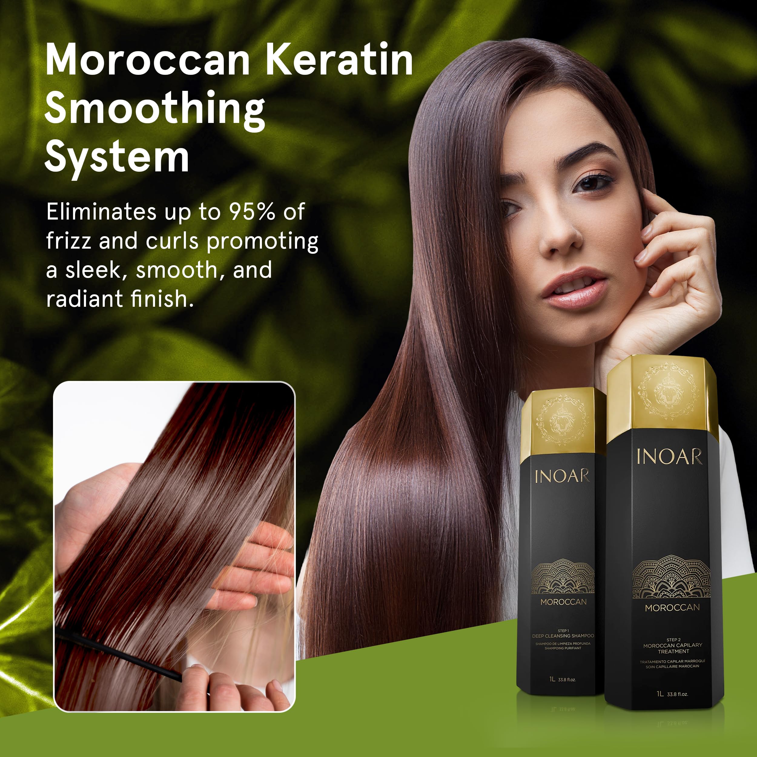 INOAR Moroccan Keratin Smoothing Set — Deep Cleansing Shampoo & Smoothing Treatment (33.8 oz Each)