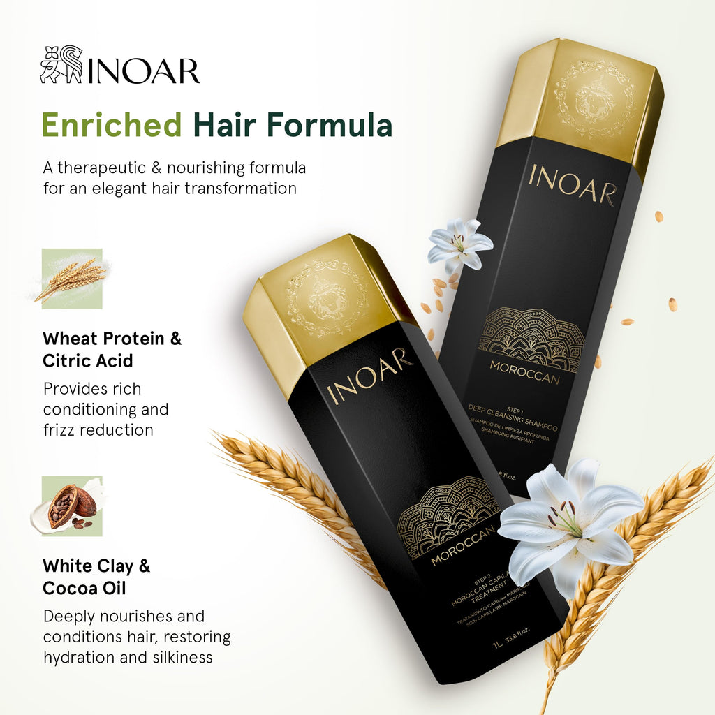 INOAR Moroccan Premium Treatment Step 2 – Keratin with White Clay & Cocoa Oil for Frizz Reduction & Hair Smoothing