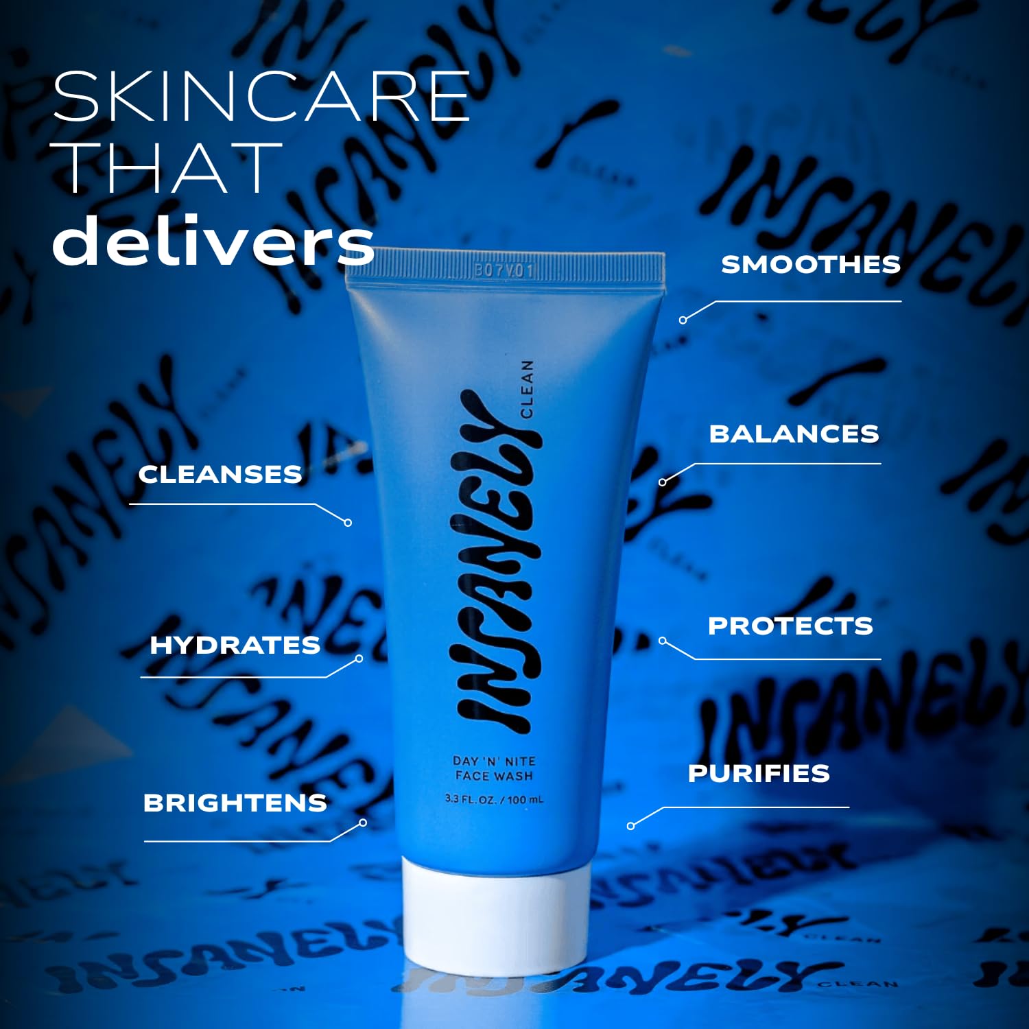 Insanely Clean Day N Nite Face Wash for Men – Hydrating Foaming Cleanser (3.3 oz) – Vegan & Dermatologist-Tested