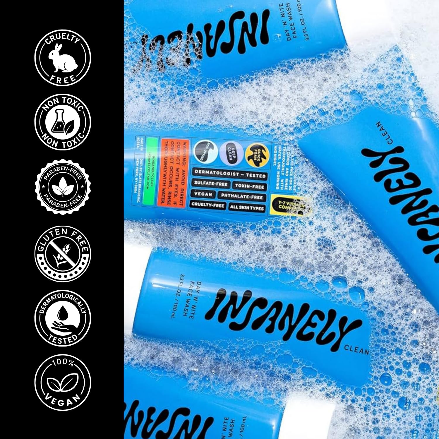 Insanely Clean Day N Nite Face Wash for Men – Hydrating Foaming Cleanser (3.3 oz) – Vegan & Dermatologist-Tested