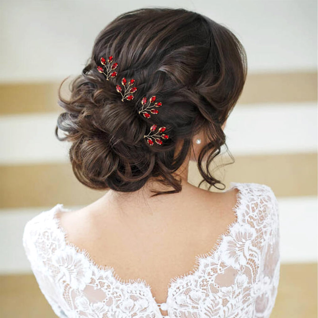 inSowni 7-Piece Vintage Red Crystal Hair Side Comb & U-Shaped Pins – Bridal Prom Wedding Accessories