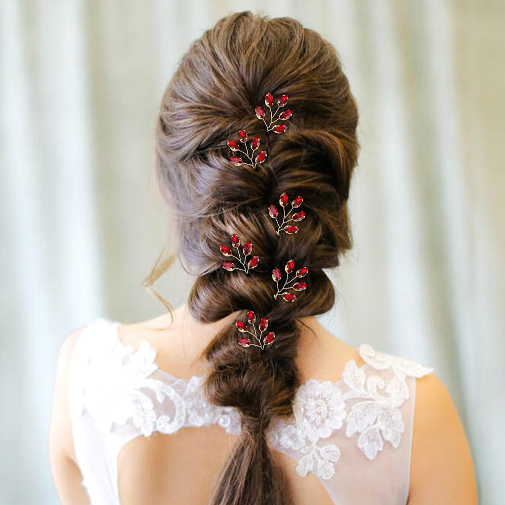 inSowni 7-Piece Vintage Red Crystal Hair Side Comb & U-Shaped Pins – Bridal Prom Wedding Accessories
