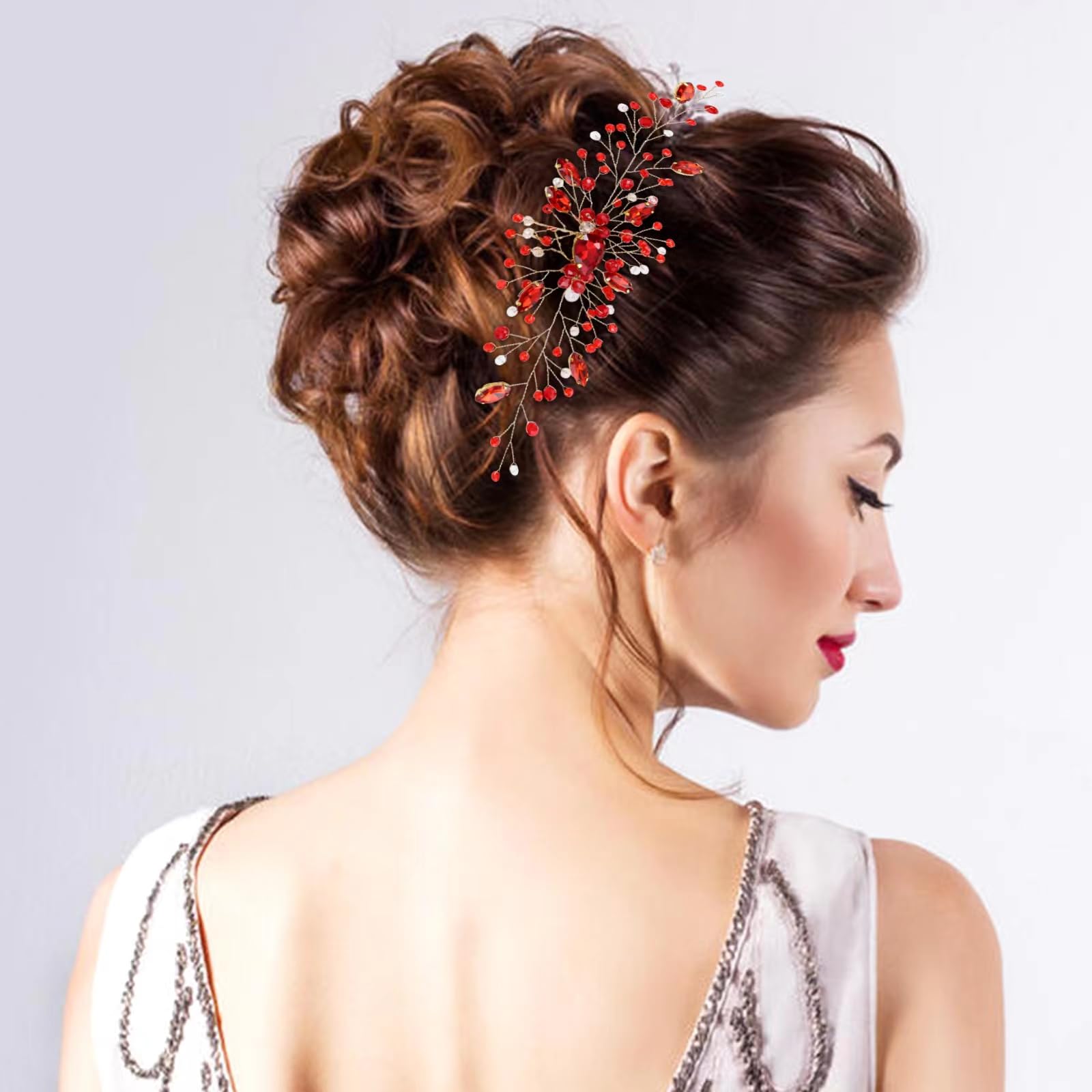 inSowni 7-Piece Vintage Red Crystal Hair Side Comb & U-Shaped Pins – Bridal Prom Wedding Accessories