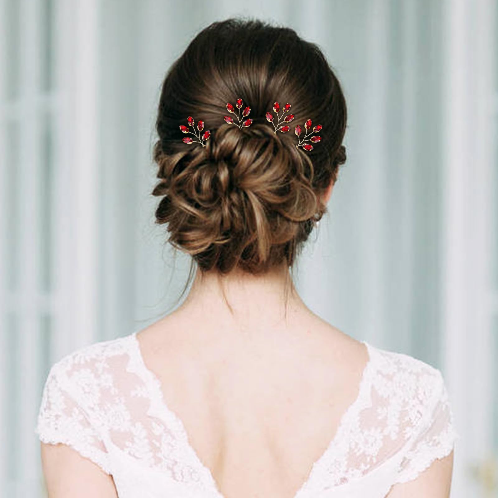 inSowni 7-Piece Vintage Red Crystal Hair Side Comb & U-Shaped Pins – Bridal Prom Wedding Accessories