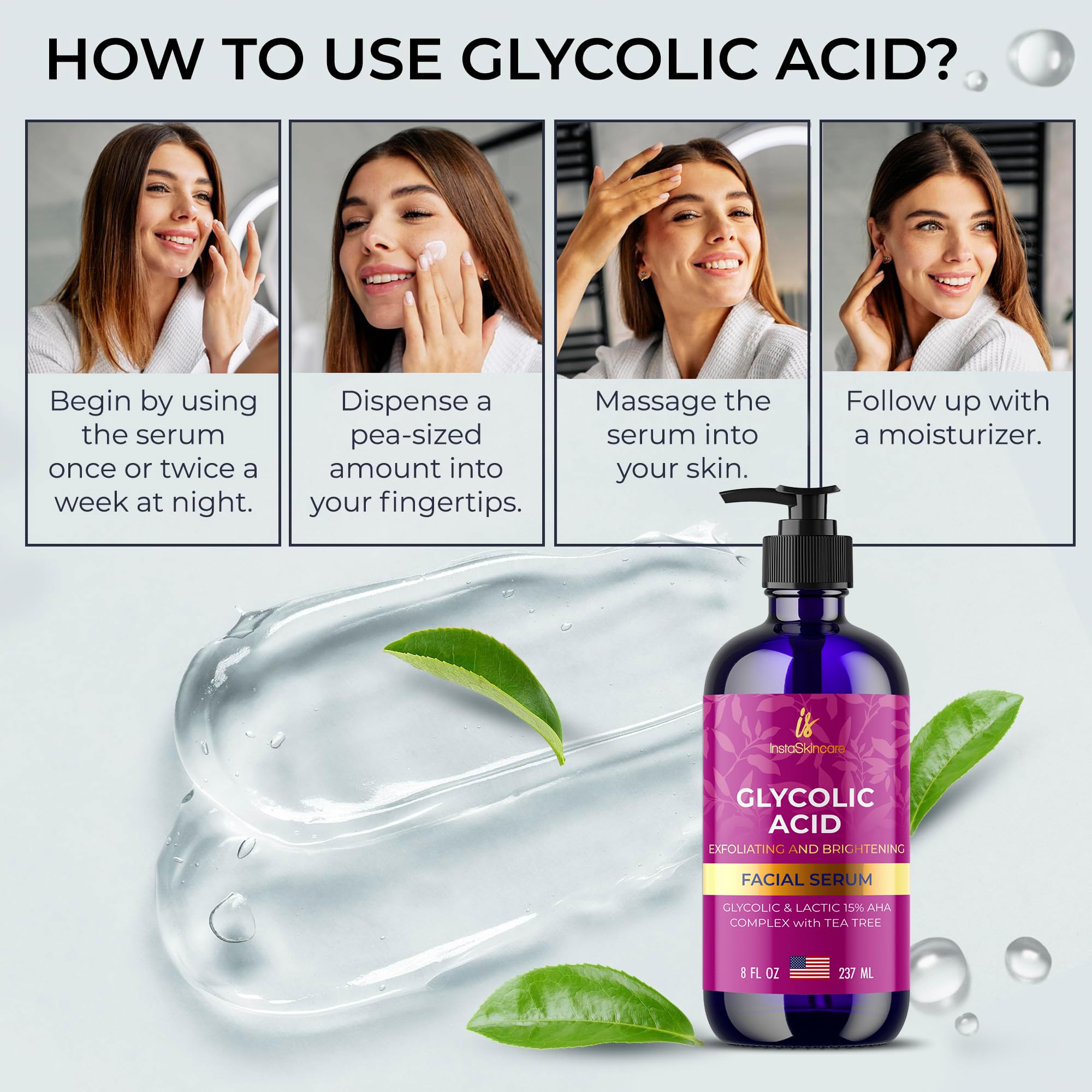 InstaSkincare Glycolic Acid Serum 15% – Extra Large 8oz for Radiant Skin