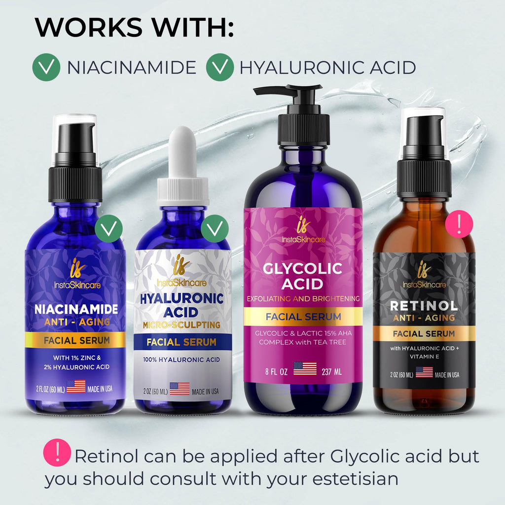 InstaSkincare Glycolic Acid Serum 15% – Extra Large 8oz for Radiant Skin