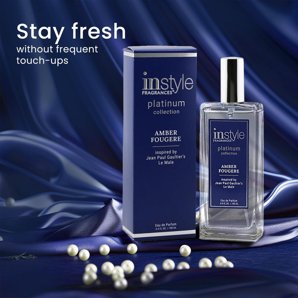 InStyle Fragrances Platinum Collection Amber Fougere — Inspired by Le Male, Vegan & Cruelty-Free, 3.4 oz