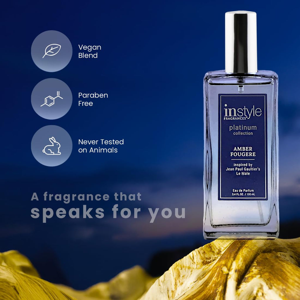 InStyle Fragrances Platinum Collection Amber Fougere — Inspired by Le Male, Vegan & Cruelty-Free, 3.4 oz