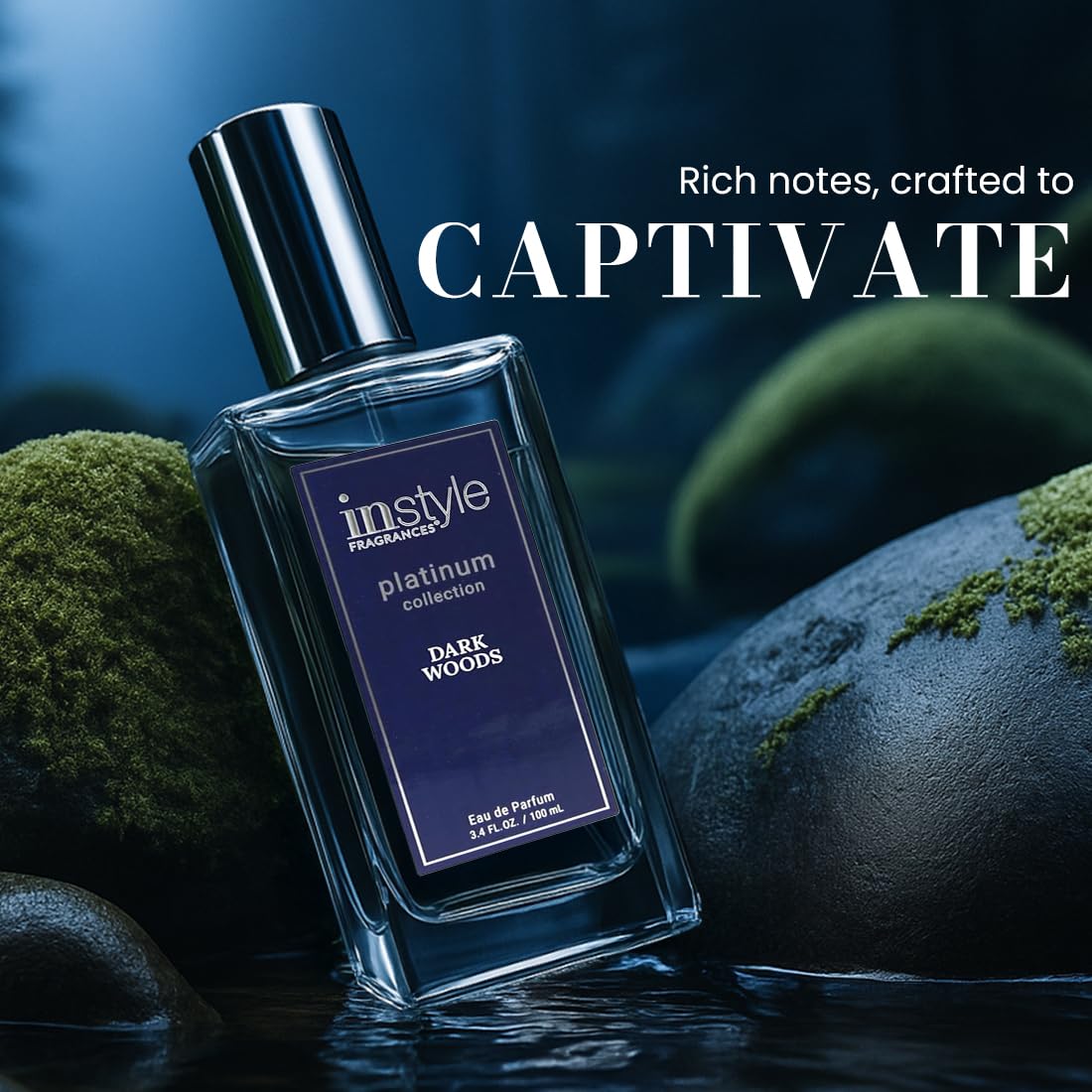 InStyle Fragrances Platinum Collection Dark Woods – Unisex EDP, Clean & Vegan, 3.4 fl oz