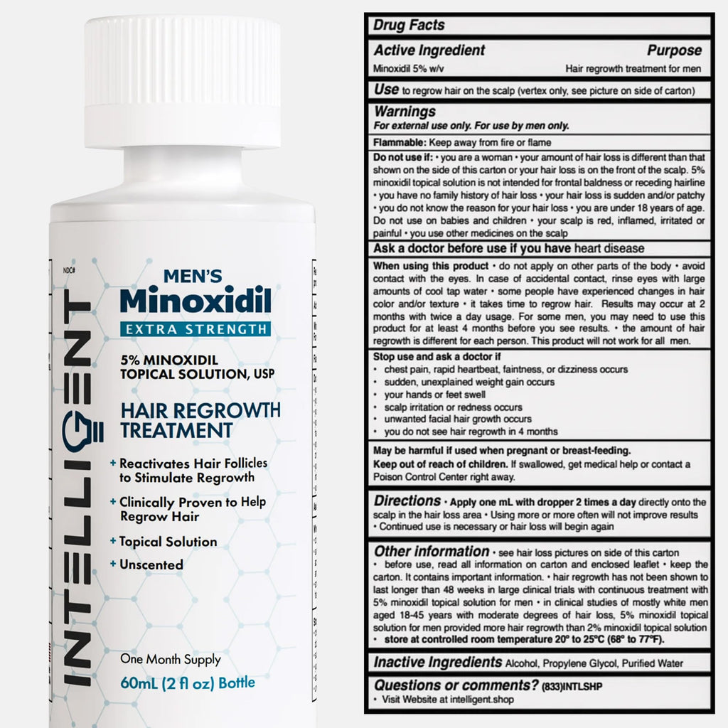 Intelligent Minoxidil | Fast-Drying, No-Grease 5% Topical Hair Regrowth for Men | 2 fl oz